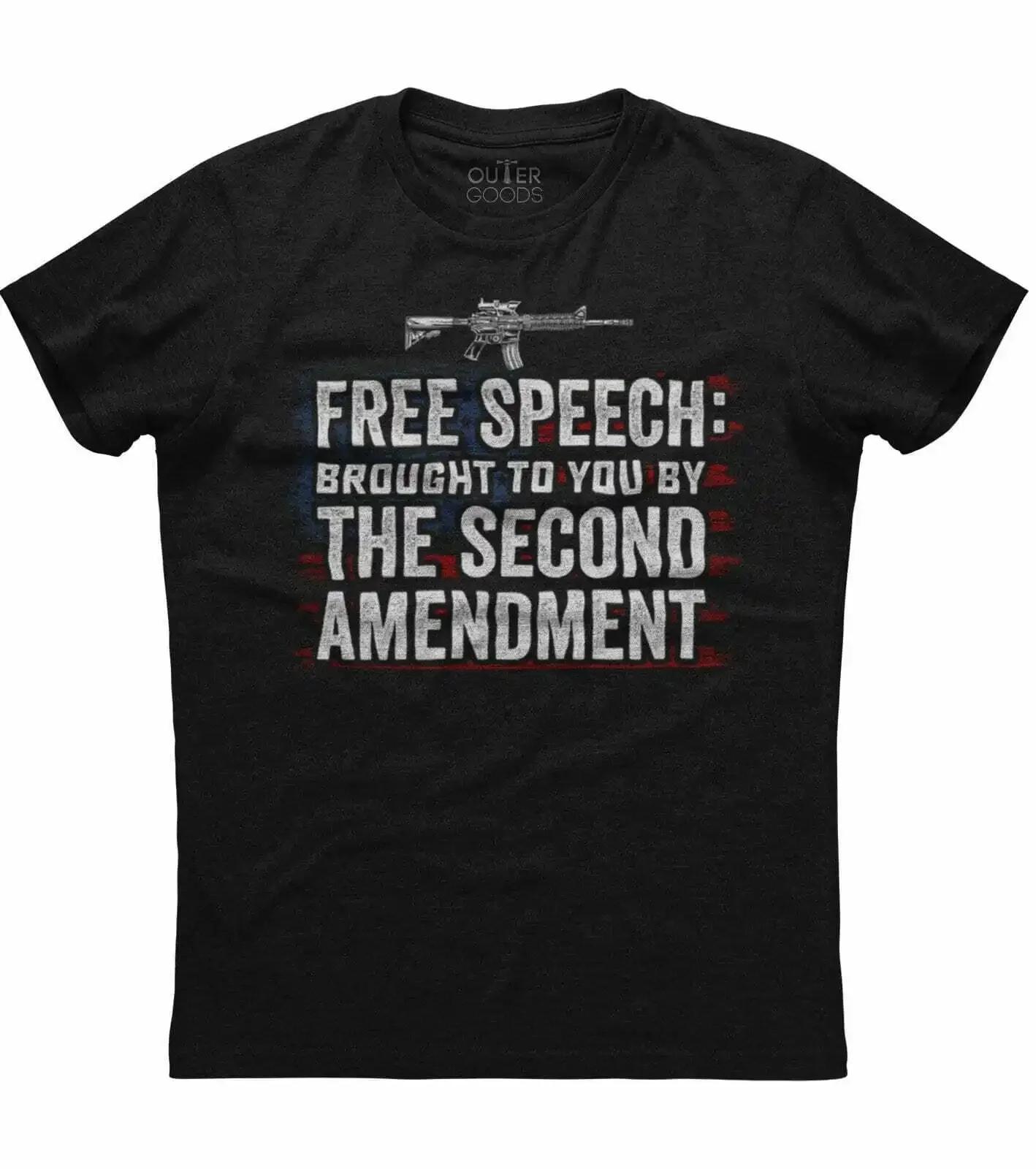 

Free Speech Brought To You By The Second Amendment Funny Patriotic Phrase TShirt Cotton ONeck Short Sleeve Mens T Shirt New S