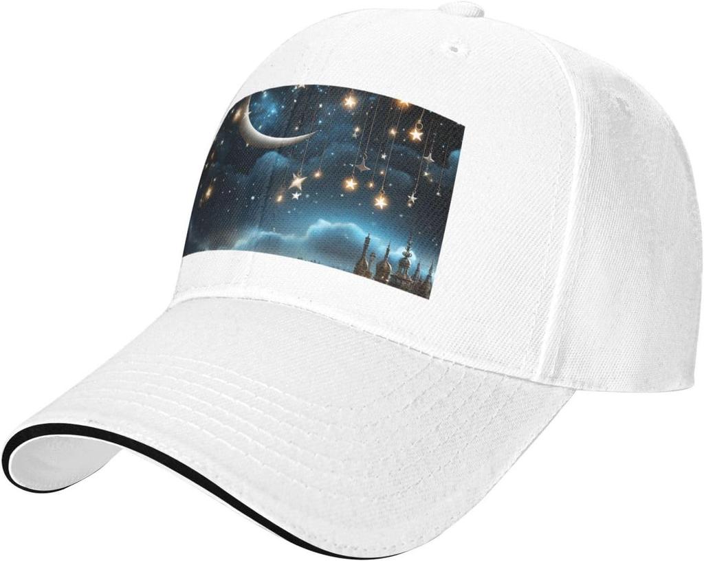 Night Sky Moon Stars Print Baseball Cap Polyester Adjustable Casual Sun Protection Trucker Hat Unisex