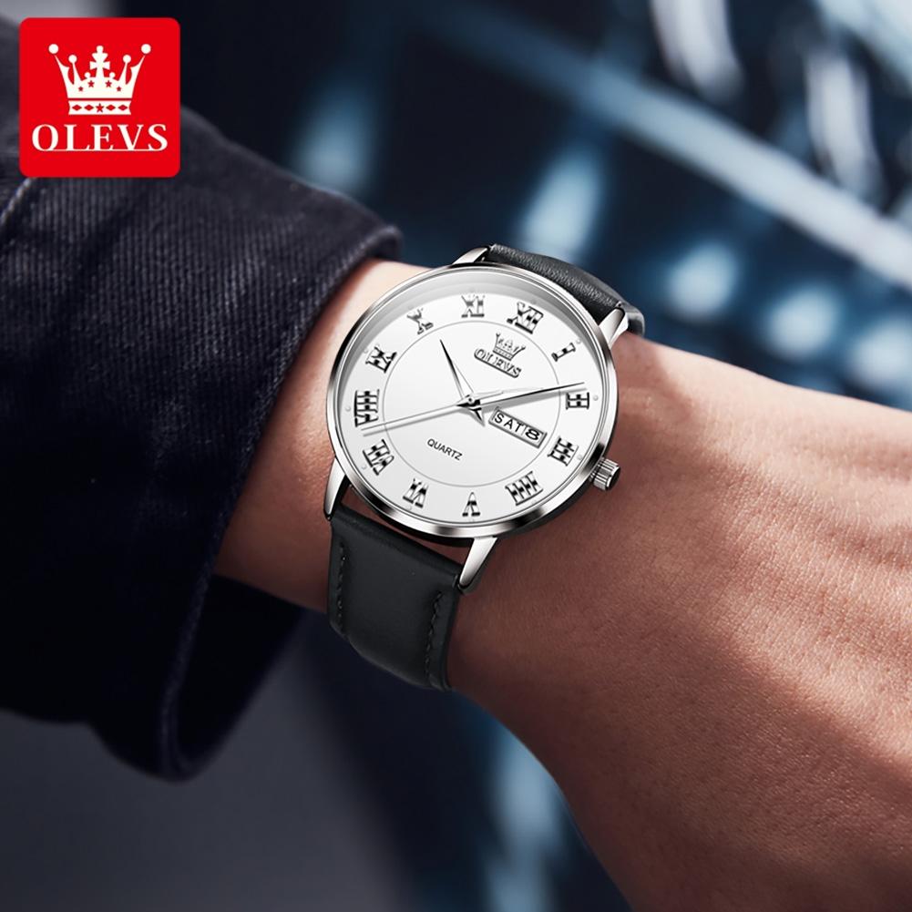 OLEVS 2920 Custom Logo Luxury Waterproof Oem Watch Wrist Man Genuine Leather Luminous Classical Fashion Quartz Watch for Man