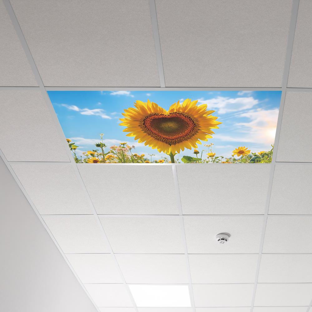 Blue Sky White Clouds Heart-shaped Sunflowers Living Room Bedroom Ceiling Beautification and Decoration Wall Stickers