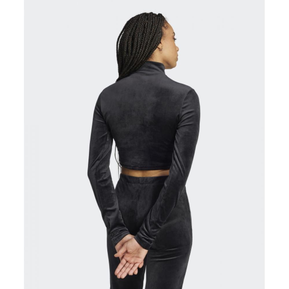 Adidas Rhinestone Velvet Long Sleeve Crop Top  Black Iw5674