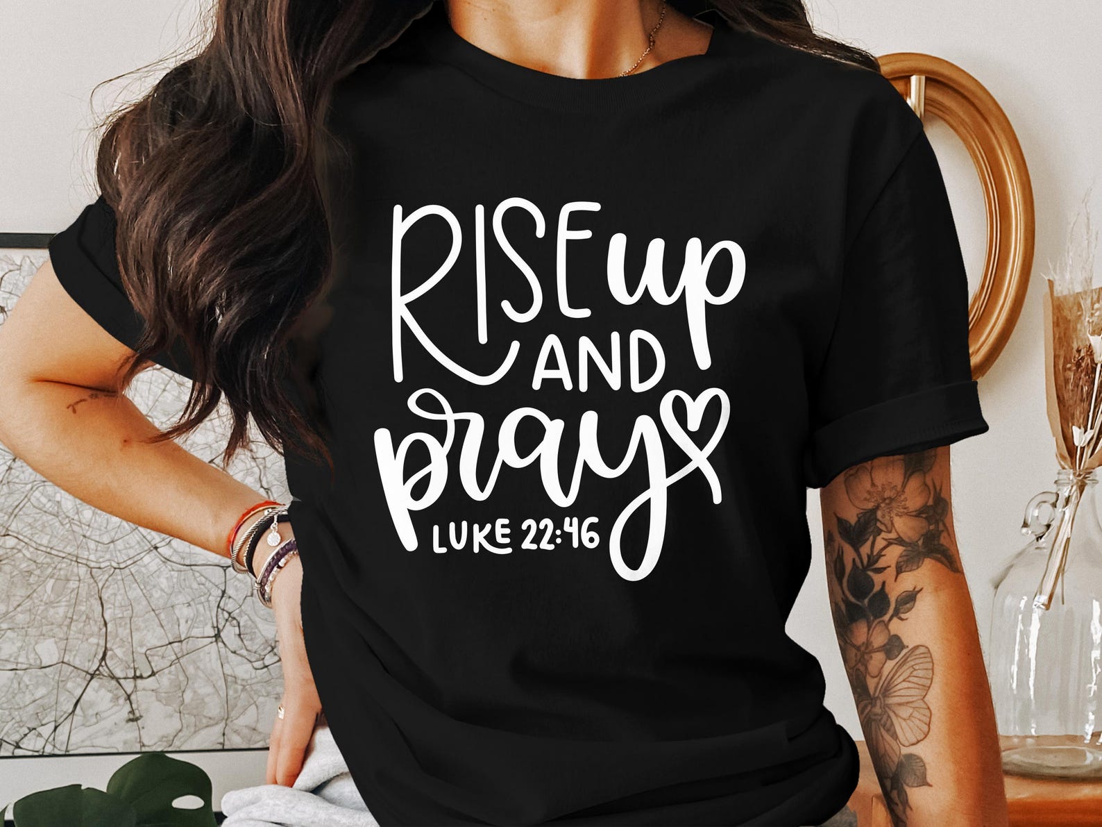Rise Up and Pray T-Shirts, Luke 22:46 Bible Verse, Christian Tee, Faith Based, Religious Apparel, God Jesus Gift, Inspirational Design 2XL