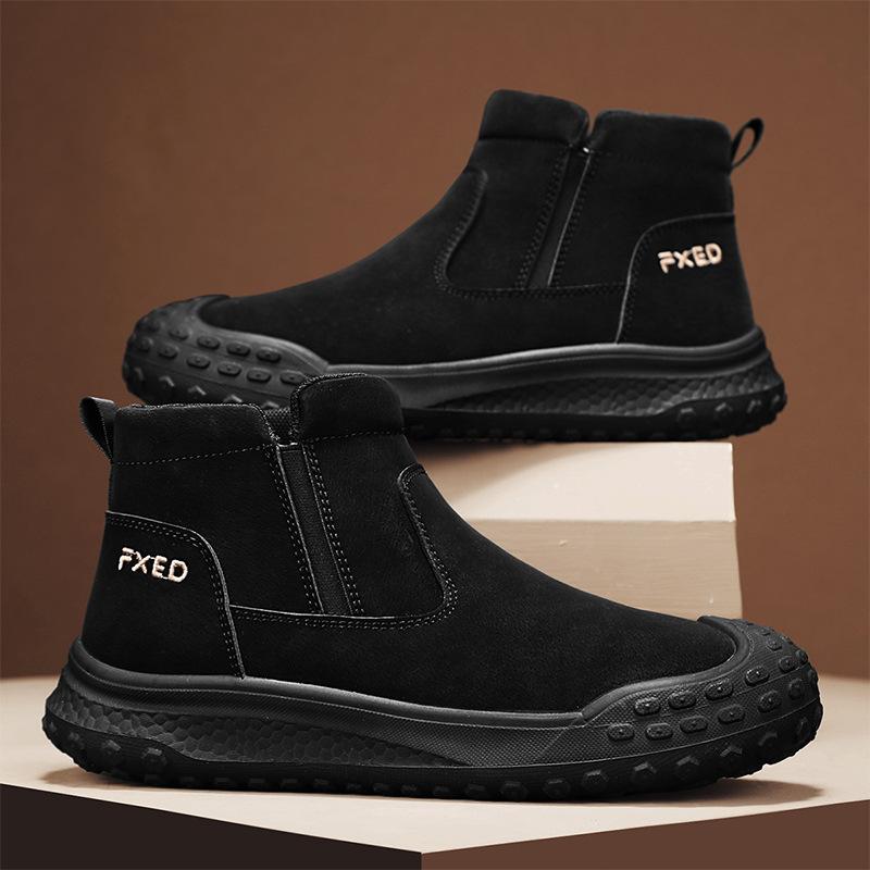 

2025 autumn and winter ins men s shoes side zipper Martin boots versatile khaki soft-soled casual board shoes high-top shoes 44