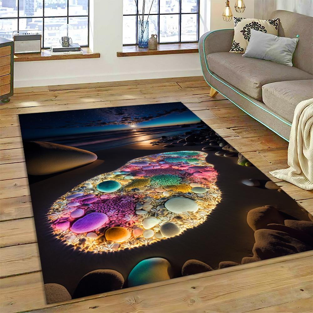27 Style New Colorful Pebble Rainbow Road Beach Stone Scenery 3D Carpet Rug for Living Room Bedroom Home Sofa,Non-slip Floor Mat