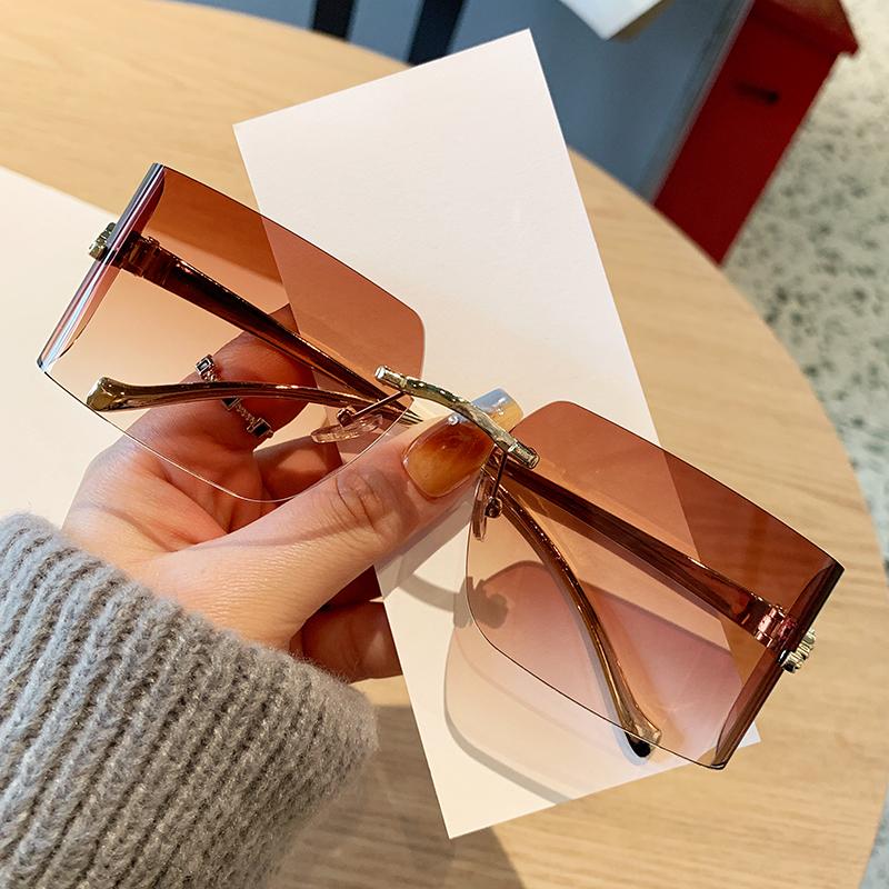 Fashionable Women Sunglasses Frameless Edge Cut Leopard Head Metal Glasses High-end Curved 90299