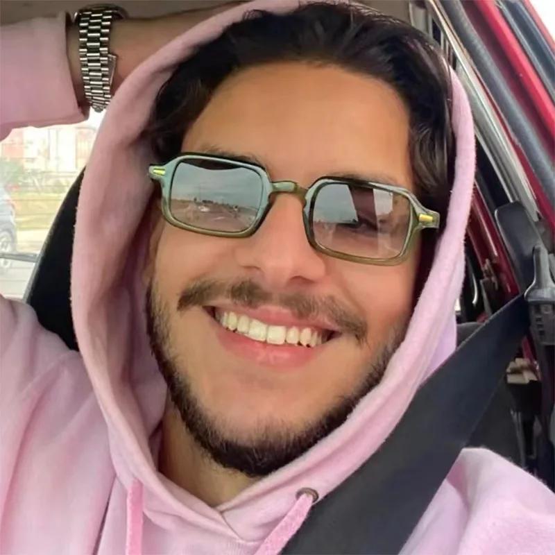 Vintage Square Sunglasses Woman Retro Rivet Yellow Glasses Female  Designer Fashion Black Shades UV400 Oculos De Sol