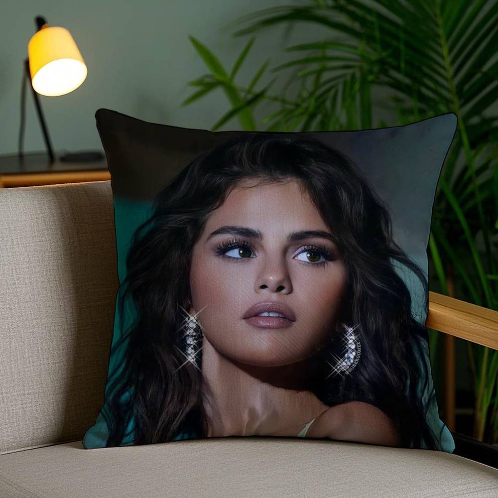 Hot Singer S-Selena G-Gomez Pillow Case Home Dorm Chair Back Short Plush Double-Sided Printing Office Nap Time Cushion Cover