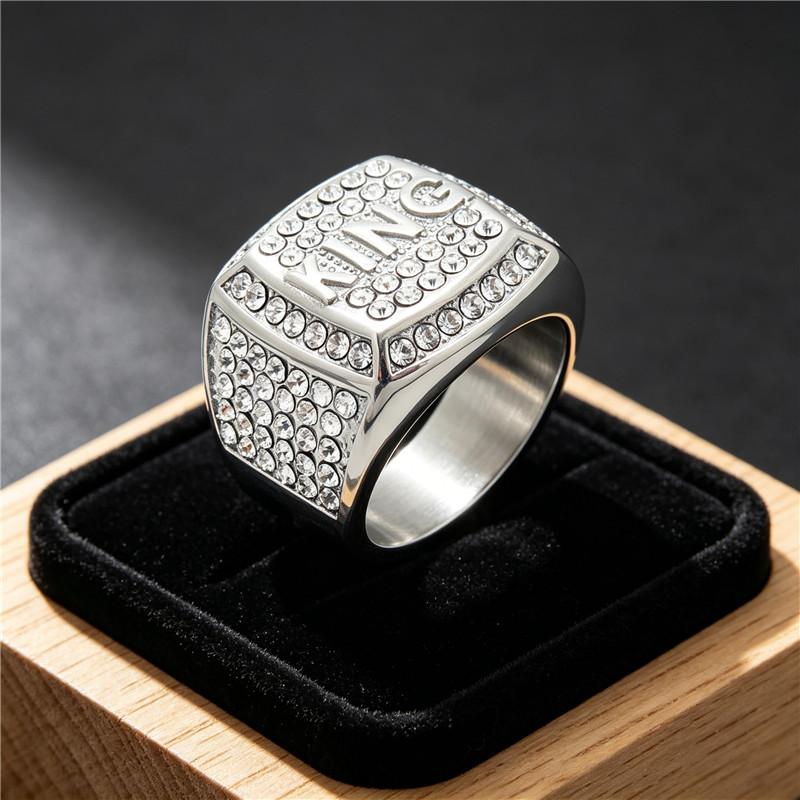 Creativity Men's Punk Hip Hop Rhinestone Ring Trendy KING Ring Fashion Jewelry Wedding Party Valentine Gift