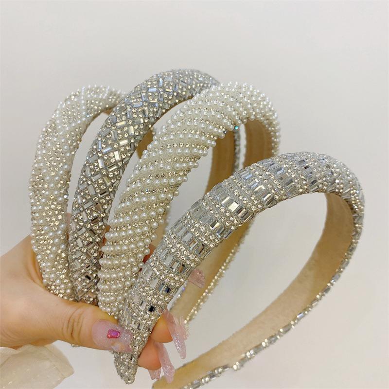 Barock Vintage Perle Glasperlen Schleife Stirnband Mode Haarband Voll Strass Schwamm Haarband Haarschmuck