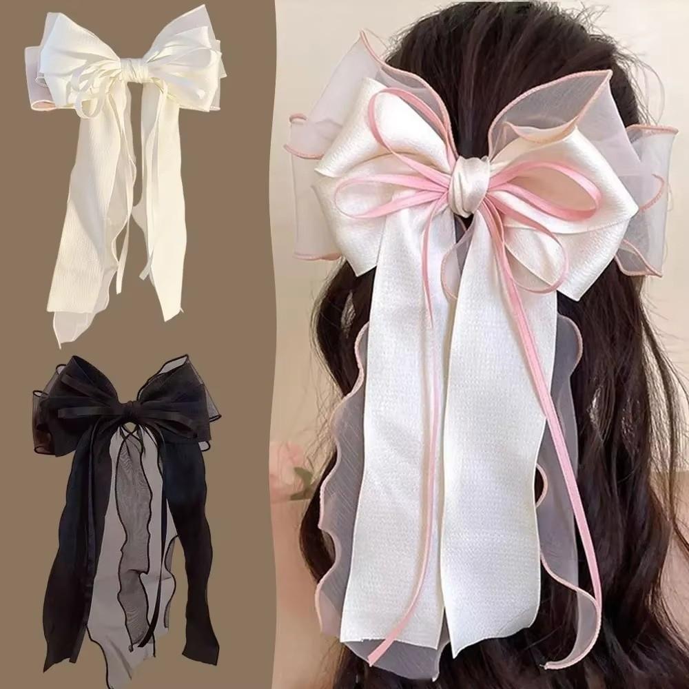 Lace Bow Ribbon Hair Clips Long Tails Ribbon Satin Hairpins Elegant Coquette Barrettes Women Girls