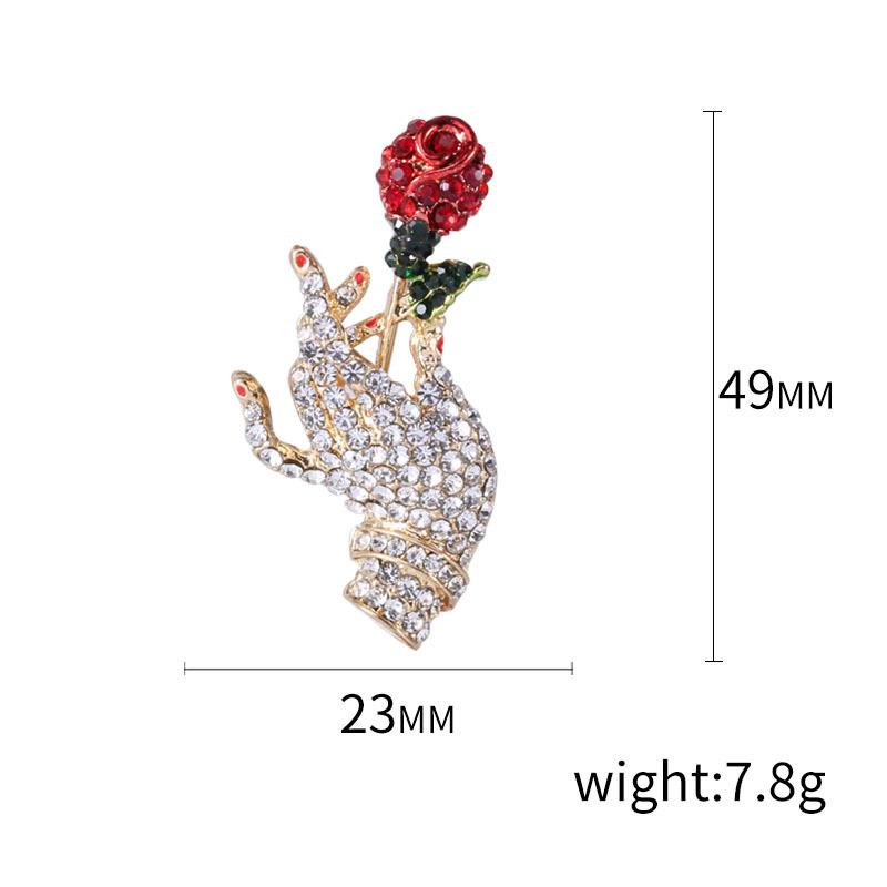 Creative Art Design Hand Holding Rose Rhinestone Brooch Hundred Towers Simple Temperament Clothing Accessories