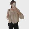 Korean Chic Lace Round Neck Lantern Sleeve Women's Shirt - Spring/Summer 2025