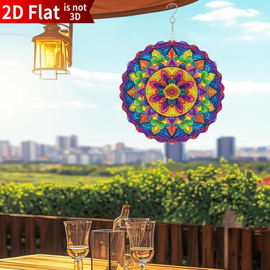 25.4cm Classic Stainless Steel Mandala Wind Spinner – Elegant Handcrafted Garden Decor for Indoor/Outdoor Use, Holiday Ornament for Halloween