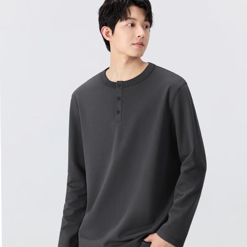 MINISO Men's Henley Collar Long Sleeve T-Shirt