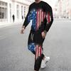 Men Split Usa Flag Star Floral Hand Print Long Sleeve Sweatshirt And Drawstring Jogger Pants Two Piece Suit