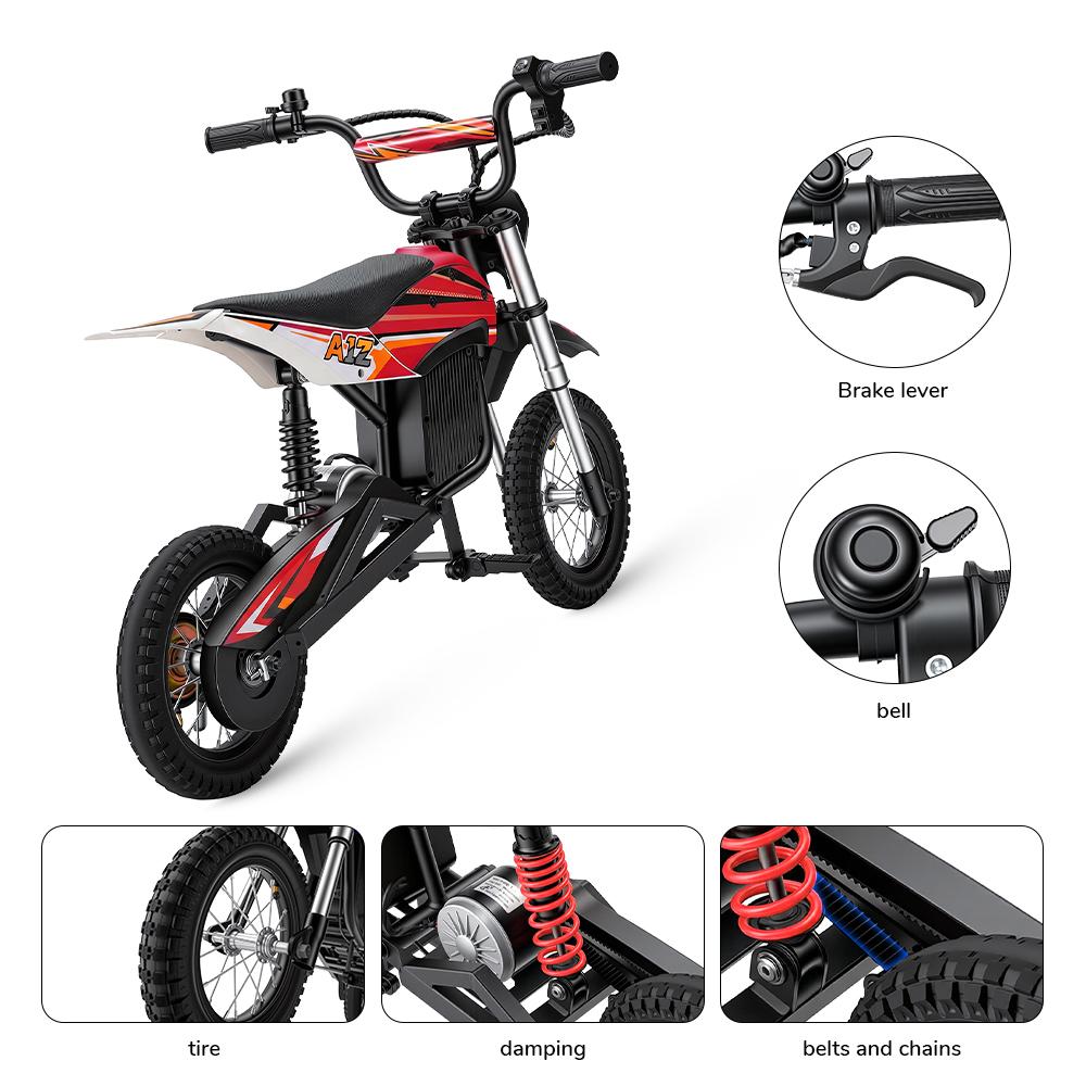 Trotinetă Electrică A12 pentru Copii 350W 4.5Ah Roți de 12'' Suspensie Față și Spate 3 Viteze 8-25KM/H Autonomie 19-22KM Trotinetă Electrică pentru Copii