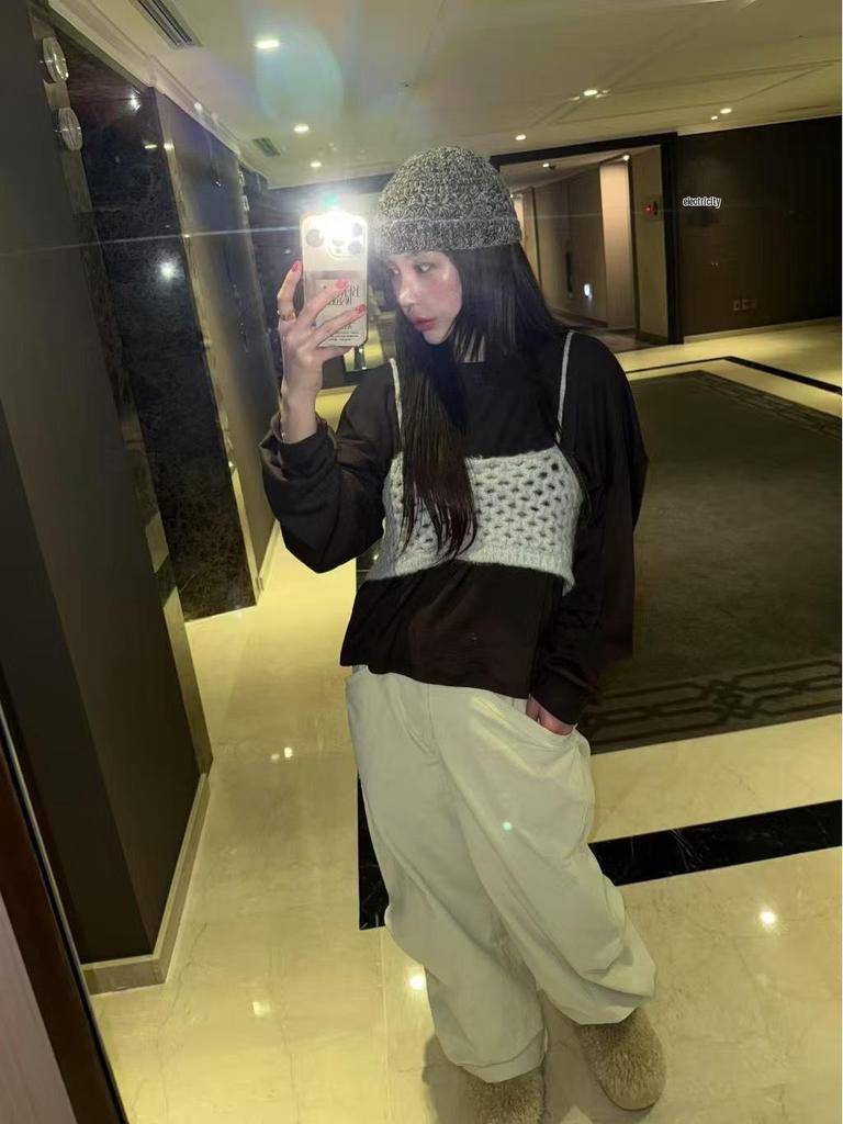 2026 Korean Style Spring T-shirt & Knit Camisole Two-Piece Women's Set