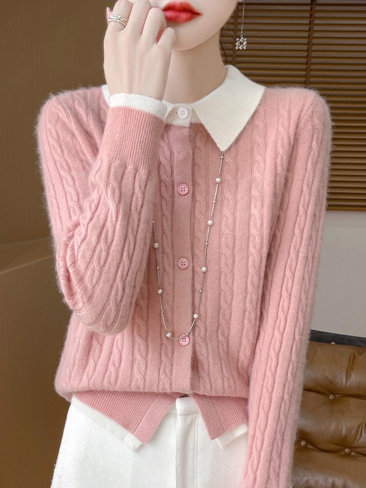 Women's Autumn Knitted Wool Cardigan with Doll Collar – High-End Fashion Sweater Coat