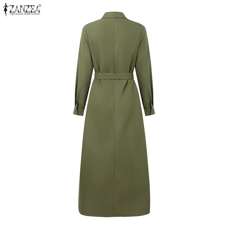 ZANZEA Rochie tip cămașă cu mânecă lungă, lejeră, cu guler răsturnat