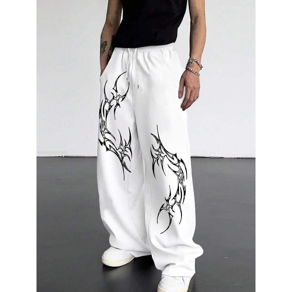 Calças Esportivas Casuais Masculinas Escuras de Perna Reta e Calças de Perna Larga com Nova Estampa Dominadora