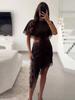 Autumn/Winter Lace Trim Cut-Out Waist Patchwork Dress for Women