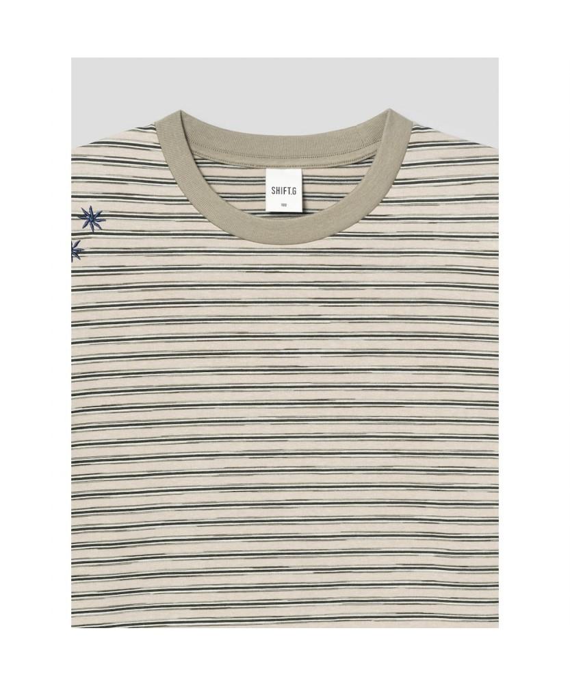 SHIFT.G Lettering Point Stripe Tshirt Khaki