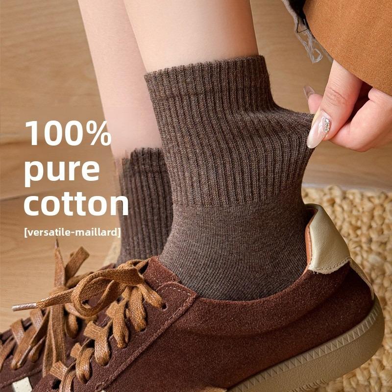 Pure Cotton Socks, Boneless Mid-calf Socks for Women, Antibacterial and Deodorizing Cotton Socks for Autumn and Winter