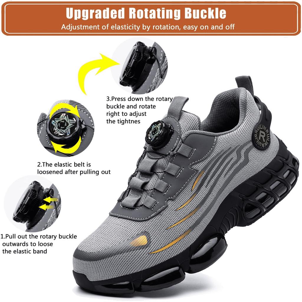 Indestructible Steel Toe Shoes for Men Women Construction Industrial Work Safety Sneakers Rotated Button Easy Wear