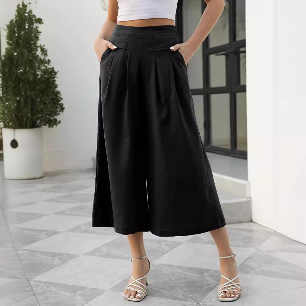 

Женские юбки, брюки, хлопковые, с эластичной резинкой на талии, широкие укороченные брюки, повседневные брюки с карманами, свободные женские брюки XS чёрный