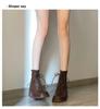 Fashion New Autumn/Winter Split Leather Women Boots Round Toe Chunky Heels Boots for Women Short Boots Zapatos Mujer Lace High Heels