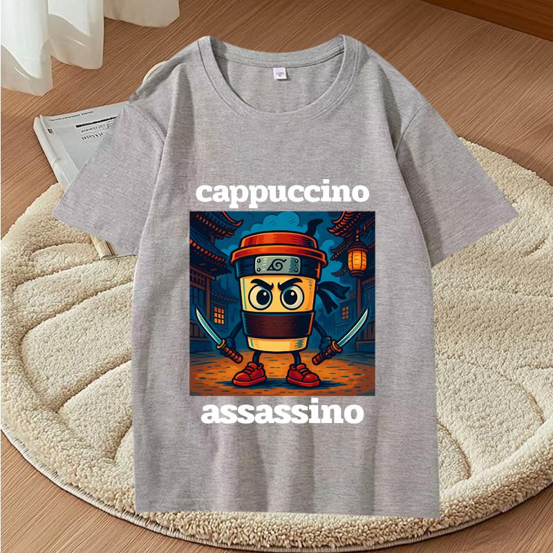 Cappuccino Assassino Graphic T Shirts Funny Italian Brainrot Meme T-Shirt Fashion Casual Short Sleeve T Shirt Streetwear Tops