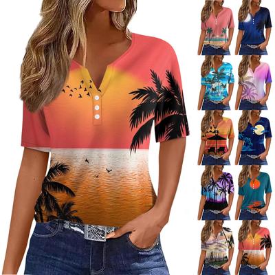 Mujer Camiseta Camiseta Estampado Botón Manga Corta Diario Fin de Semana Moda Básico Escote en V Regular Top