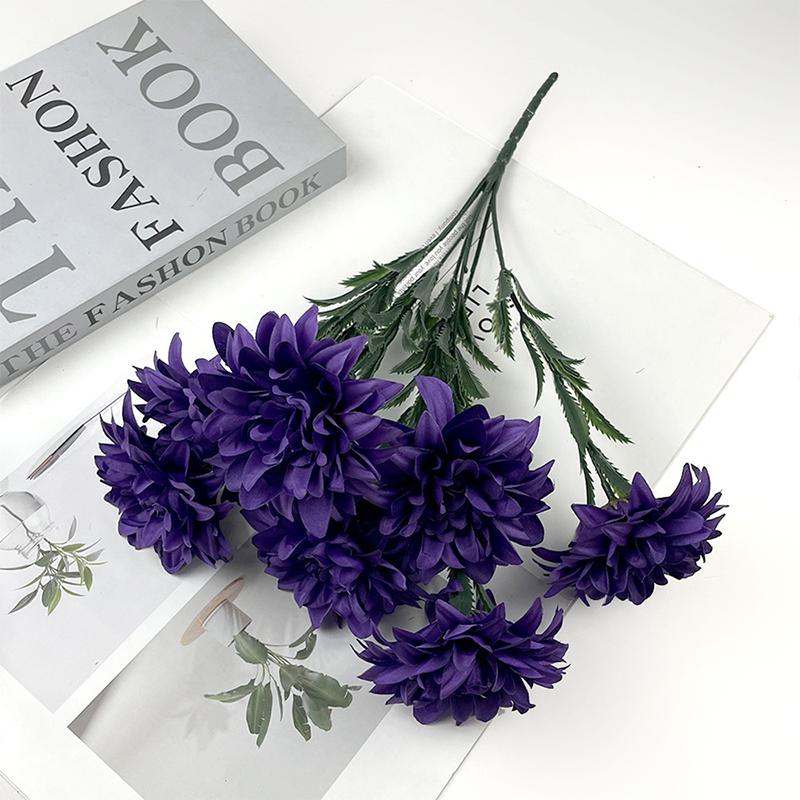 7 Heads Artificial Dahlia Flowers Bouquet Fake Silk Wedding Centerpiece for Table Decor Home Office Party Decoration Faux Flower