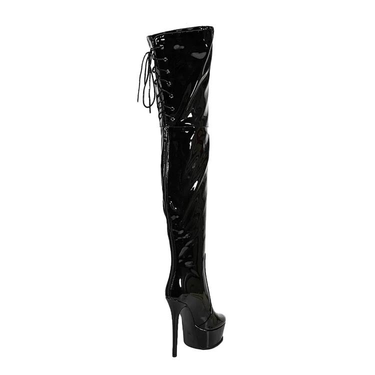 Fashion New High-quality Cross Strap Black Red Over The Knee Boots Sexy Hot Girl Pole Dance 15cm High Heel Motorcycle Boots Size 35-46