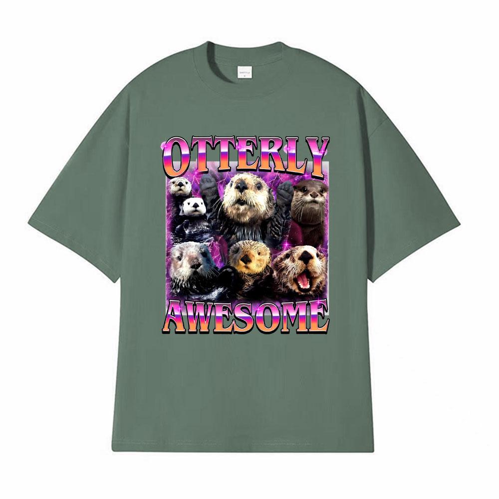 Otterly Awesome Vintage 90s Funny Otter Graphic Tshirts for Men Women Vintage Summer Tee Shirt Crewneck Oversized Loose T Shirt