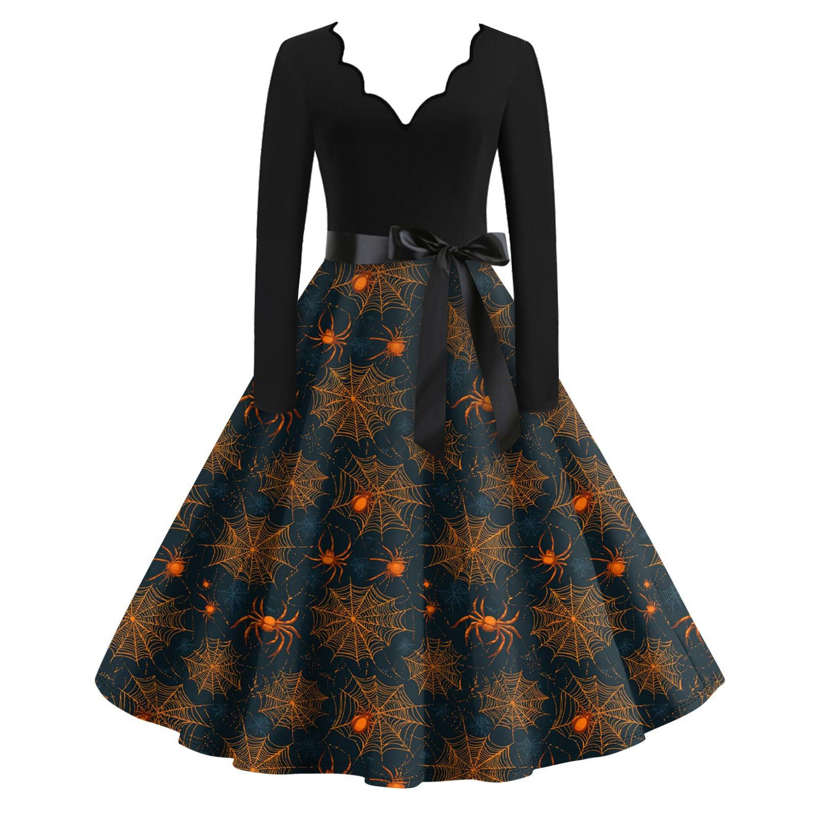 

Женские повседневные модные длинные платья с графическим принтом на Хэллоуин L оранжевый