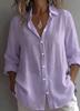 2026 European & American Women's Linen Casual Lapel Shirt - Solid Color, Long Sleeve, Spring Collection