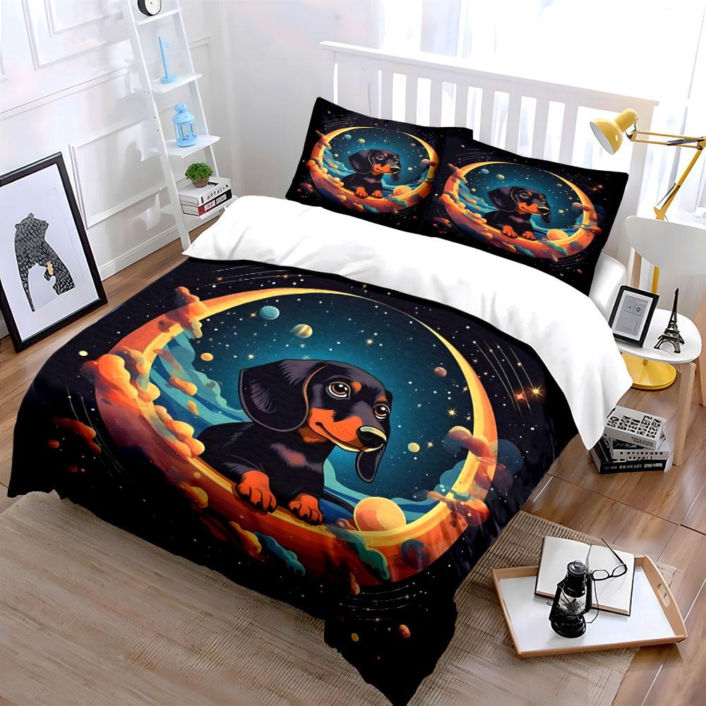 Cosmic Dog-Themed Artwork Set Exquisite Three-Piece Bedding Set Gift For Kids And Adults
