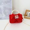 Red Cute Delightful Bowknot Childrens Handbag With Trendy Chain And Handle Pearl