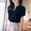 ZANZEA Women Summer V-Neck Short Sleeve Solid Color Casual Blouse