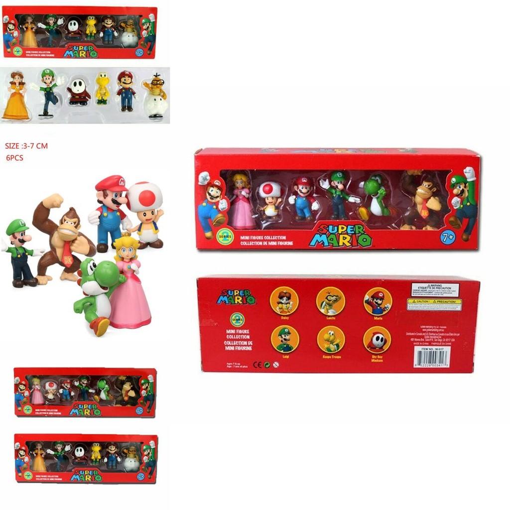Six Piece Super Mario Bros Action Figure Toys Set Featuring Luigi Yoshi And Mushroom Collectibles For Kids