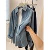Guangzhou Thirteen Lines Women clothes Wear ~ Deep Light Blue Demin shirt ~ Retro Casual Shirt Spring and Autumn Thin Outerwear