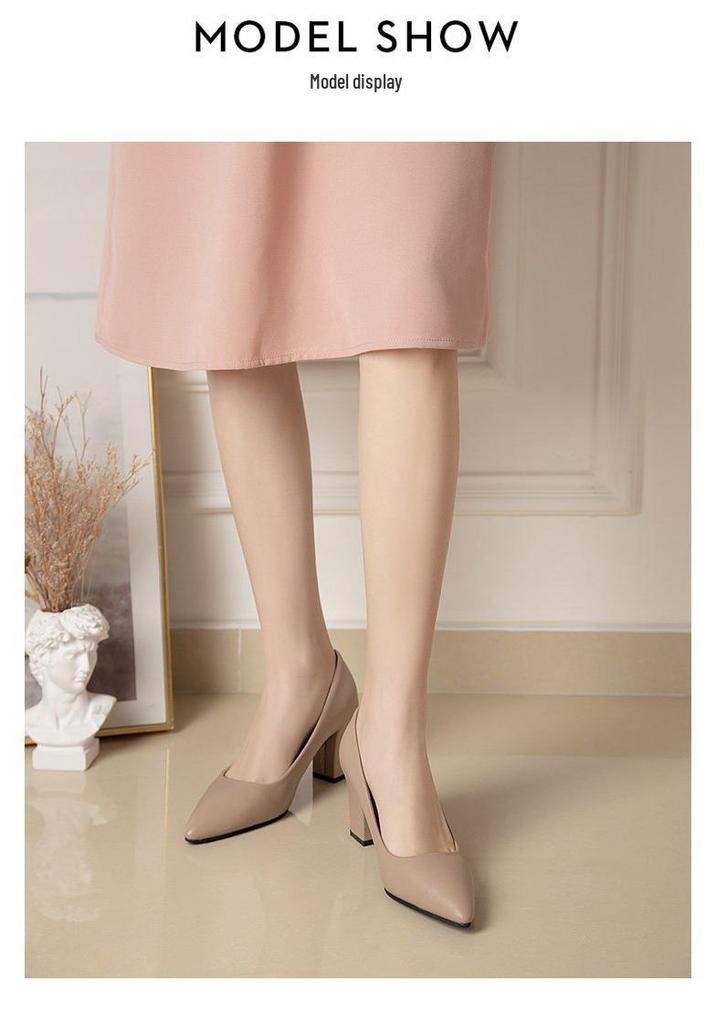Frühling 2024 Damen Schwarze Plateau-Spitzschuh-Slipper High Heels - Einfacher Koreanischer Stil.