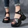 Mode GKTINOO Retro Sandalen mit dicker Sohle 2025 Neu Echtleder Keilabsatz Bestickt Bequeme Dicke Sohle Damenschuhe