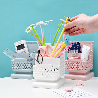 Rattan Gewebter Stifthalter Make-up Organizer Desktop Aufbewahrungsbox Behälter für Kosmetik Schmuck Schreibwaren Kunststoff-Organizer