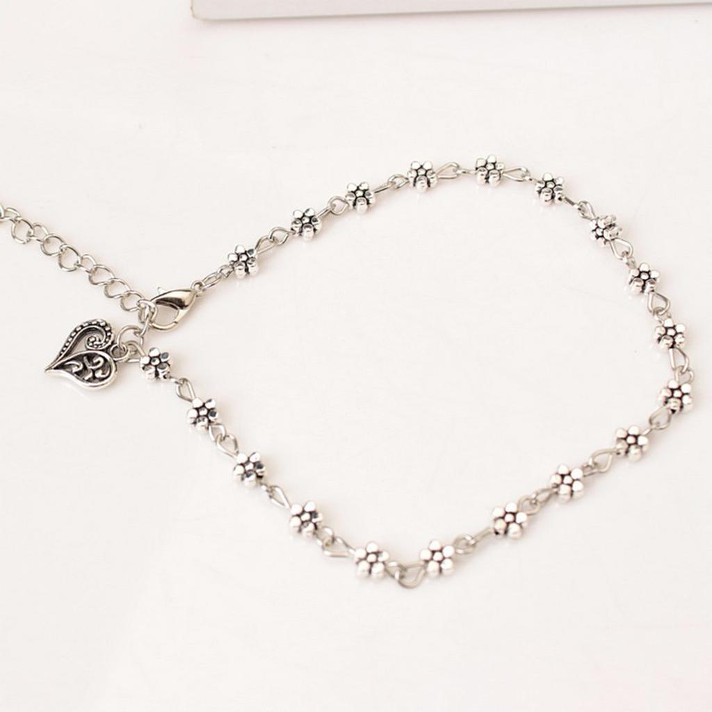 Cutout Anklet Initial Heart Anklet Women's Anklet Bead Chain Anklet