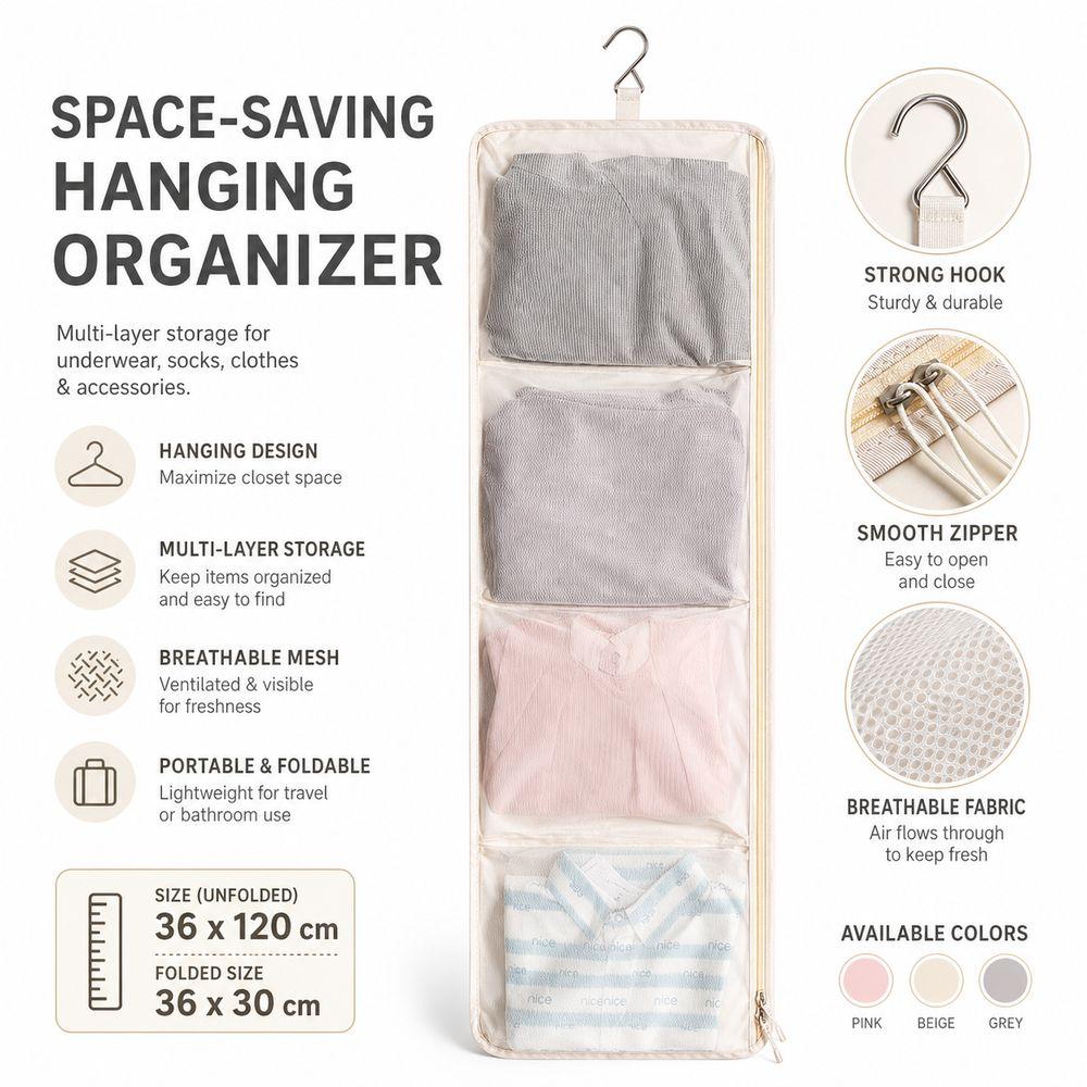 Breathable Underwear Storage Bag Foldable Closet Organizer Bag Hanging Storage Bag Closet Storage
