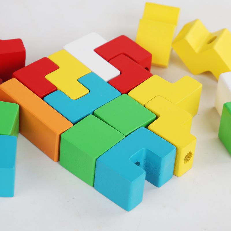 Tetris-Themed Wooden Blocks Puzzle for Kids – Brain Teaser & Color Recognition Toy