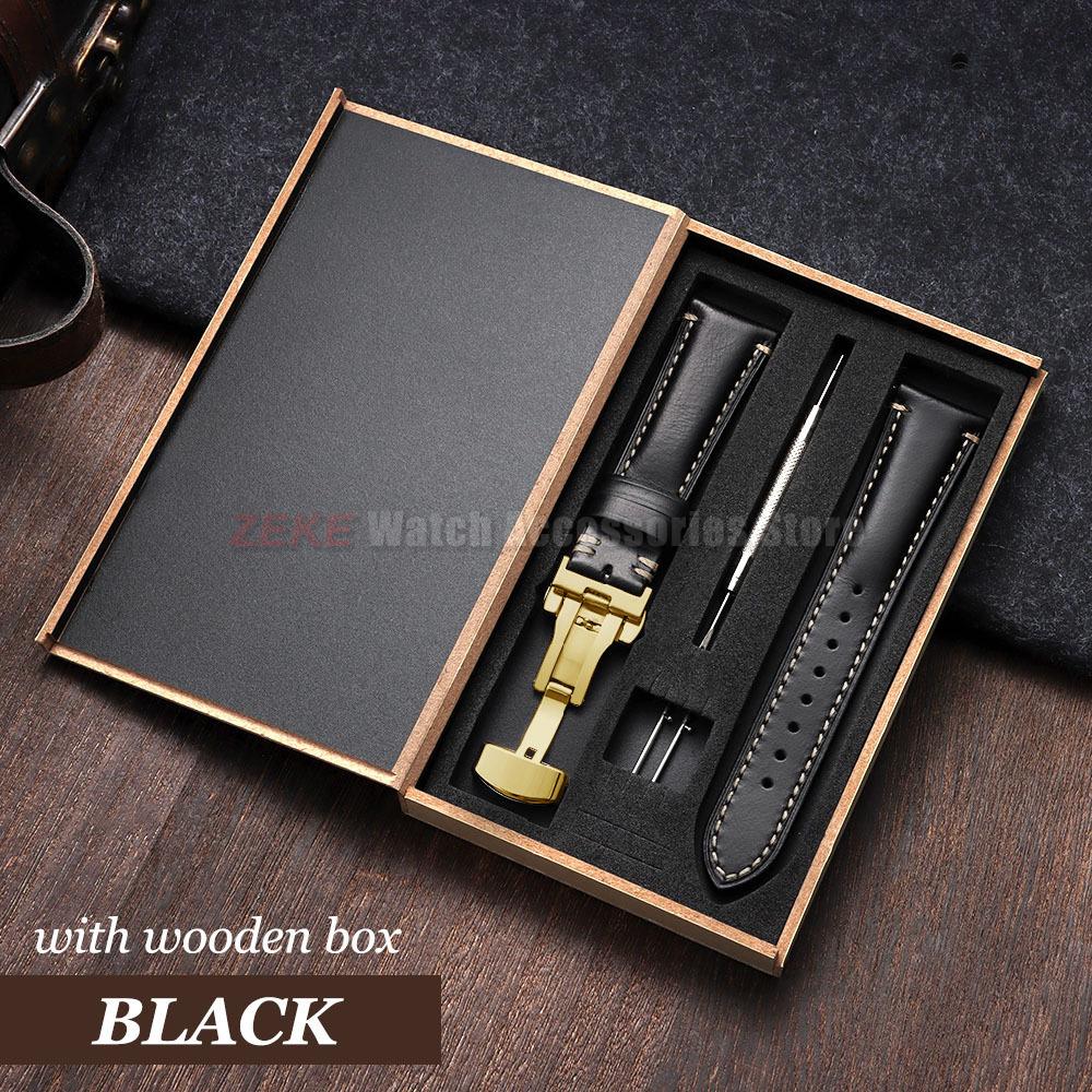 Armband 20mm 22mm 24mm Echtes Leder Uhrenarmband mit Geschenkbox Universelle Schmetterlingsschließe Rindsleder Herren Business Armband