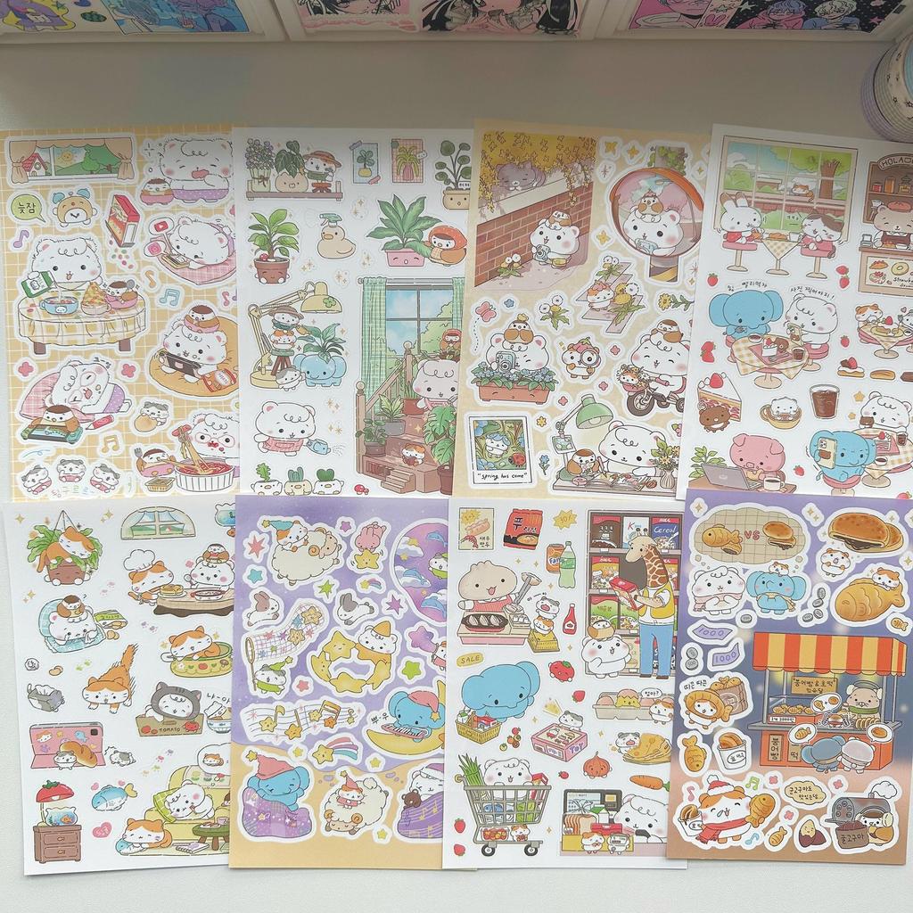 Cute Fluffy Hamster Cartoon Animal Stickers for DIY Journals & Diaries